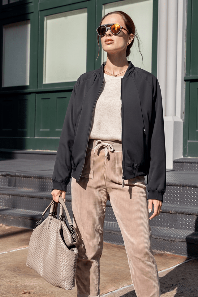 The Abby | Recycled &amp; Reversible Bomber | Black / Ecru - Cotes of London